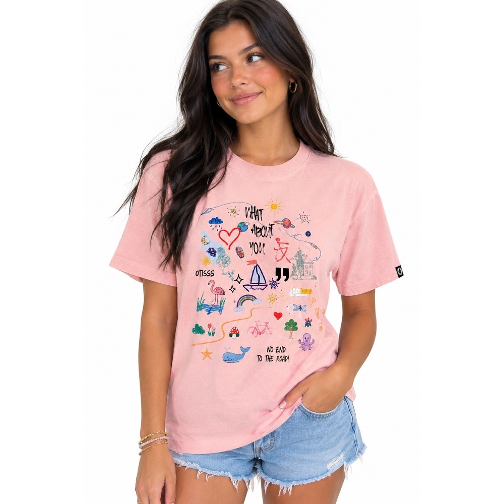 Otis Club Pink What About You Graphic Tee Doodle Print T-Shirt Large